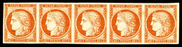 ** N°5A, 40c Orange Foncé En Bande De Cinq (2ex*). PIECE SUPERBE. R.R.R (certificat)  Qualité: ** - 1849-1850 Ceres