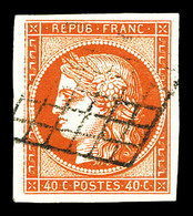 O N°5b, 40c Orange Foncé, Oblitération Grille Légère, Très Belles Marges. SUP (signé Calves/certificat)  Qualité: O - 1849-1850 Cérès