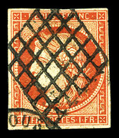 O N°7, 1F Vermillon, Oblitération Grille, Jolie Pièce. TB. R.R (certificats)  Qualité: O  Cote: 21000 Euros - 1849-1850 Ceres