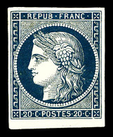 * N°8a, Non émis, 20c Bleu Foncé Bdf, Grande Fraîcheur, R.R. SUP (certificats)   Qualité: *  Cote: 4200 Euros - 1849-1850 Cérès