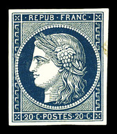 * N°8a, Non émis, 20c Bleu Foncé, Léger Pelurage, RARE. TB (certificats)  Qualité: *  Cote: 4200 Euros - 1849-1850 Cérès