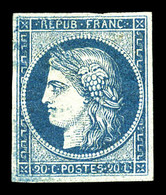* N°8b, Non émis, 20c Bleu Sur Azuré. TB. R. (signé Brun/certificats)   Qualité: *  Cote: 4000 Euros - 1849-1850 Cérès