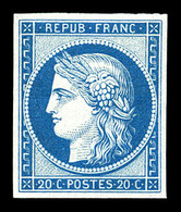 ** N°8f, Non émis, 20c Bleu Impression De 1862, Fraîcheur Postale, SUPERBE (certificat)   Qualité: ** - 1849-1850 Ceres