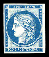 ** N°8f, Non émis, 20c Bleu Impression De 1862, Fraîcheur Postale, SUPERBE (certificat)   Qualité: ** - 1849-1850 Ceres