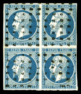 O N°10, 25c Bleu En Bloc De Quatre Obl Gros Points, Très Frais. SUP (signé/certificat)  Qualité: O  Cote: 3000 Euros - 1852 Louis-Napoléon