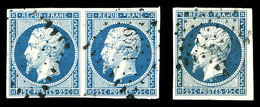 O N°10, 25c Bleu: 3 Exemplaires Dont Paire. TB  Qualité: O  Cote: 165 Euros - 1852 Luigi-Napoleone