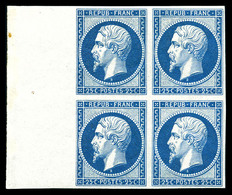 ** N°10c, 25c Bleu, Impression De 1862 En Bloc De Quatre Bord De Feuille (1ex*), Fraîcheur Postale. SUP. R. (certificat) - 1852 Luigi-Napoleone