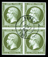O N°11, 1c Olive, Bloc De 4 Obl Càd De Sarlat Le 5 Mai 62, Fente Sur 1 Ex. TB  Qualité: O  Cote: 1100 Euros - 1853-1860 Napoléon III