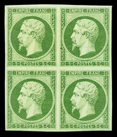 ** N°12, 5c Vert En Bloc De Quatre (2ex*), Quatre Belles Marges Et Jolie Nuance. SUP (signé Calves/certificat)  Qualité: - 1853-1860 Napoléon III.