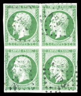 O N°12, 5c Vert En Bloc De Quatre. SUP (signé/certificat)  Qualité: O  Cote: 1250 Euros - 1853-1860 Napoleone III