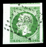 O N°12, 5c Vert, Grandes Marges, Bord De Feuille Latéral Droit. Pièce Choisie. SUP (certificat)  Qualité: O - 1853-1860 Napoleone III