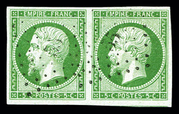 O N°12, 5c Vert En Paire Obl Pc '55', Pièce Choisie. TTB  Qualité: O - 1853-1860 Napoleon III