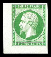(*) N°12e, 5c Vert Clair, Tirage Des Art & Métiers, Coin De Feuille. SUP (certificat)  Qualité: (*)  Cote: 1400 Euros - 1853-1860 Napoléon III