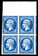 ** N°14A, 20c Bleu Type I En Bloc De Quatre Haut De Feuille Avec Voisins, Fraîcheur Postale. SUP (certificat)  Qualité:  - 1853-1860 Napoléon III