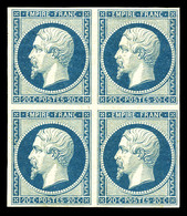 ** N°14Af, 20c Bleu Laiteux Type I, Bloc De Quatre, Fraîcheur Postale. SUP (signé Calves/certificat)  Qualité: ** - 1853-1860 Napoleone III