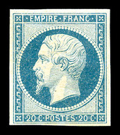 ** N°14Af, 20c Bleu Laiteux Type I, FRAÎCHEUR POSTALE, SUPERBE (signé Margues/certificat)  Qualité: ** - 1853-1860 Napoléon III.