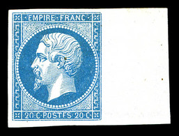 * N°14Ah, 20c Bleu: Variété 'POSTF', Bord De Feuille Latéral Droit, Fraîcheur Postale . SUP. R.R. (signé/certificat)  Qu - 1853-1860 Napoléon III