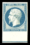 ** N°14Ai, 20c Bleu, Bord De Feuille Avec Filet D'encadrement. SUP (signé Brun/certificat)  Qualité: ** - 1853-1860 Napoléon III.