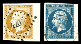 O N°13 Et 14, Empire: 10c Bistre Bdf Et 20c Bleu Cdf, Les 2 Exemplaires SUP  Qualité: O - 1853-1860 Napoléon III.