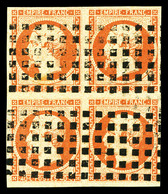 O N°16b, 40c Orange Sur Paille En Bloc De Quatre Oblitération GROS POINTS CARRES, SUP (certificat)  Qualité: O - 1853-1860 Napoléon III.