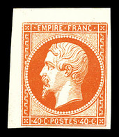 (*) N°16d, 40c Orange Vif, Impression Des Arts Et Métiers (tirage 300ex), Coin De Feuille. SUP (certificat)  Qualité: (* - 1853-1860 Napoleon III