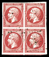 O N°17B, 80c Rose En Bloc De Quatre (2 Voisins), Très Frais, SUP (signé Brun/certificat)  Qualité: O  Cote: 800 Euros - 1853-1860 Napoléon III