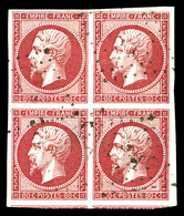 O N°17B, 80c Rose En Bloc De Quatre (2 Voisins), Très Frais, SUP (signé Brun/certificat)  Qualité: O  Cote: 800 Euros - 1853-1860 Napoleon III