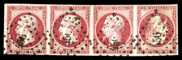 O N°17Bc, 80c Rose, TETE BECHE Dans Une Bande De 4 Obl Pc '456'. SUPERBE. R.R. (signé Margues/certificats)  Qualité: O   - 1853-1860 Napoléon III