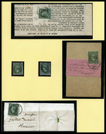 O N°19zz, 1c Olive: Ensemble Comprenant 3 Exemplaires Seuls Sur Lettres + 2 Ex Détachés. Très Belle Qualité D'ensemble   - 1862 Napoléon III.