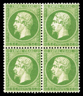 ** N°20a, 5c Vert Foncé En Bloc De Quatre Bon Centrage (2ex*), Frais, TB (certificat)  Qualité: ** - 1862 Napoleon III