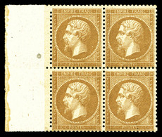 ** N°21, 10c Bistre En Bloc De Quatre Bord De Feuille Latéral, Fraîcheur Postale. SUPERBE. R.R. (signé Calves/certificat - 1862 Napoléon III