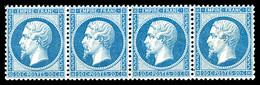 ** N°22, 20c Bleu, Bande De Quatre Horizontale, Très Bon Centrage, Fraîcheur Postale. SUP (certificat)  Qualité: ** - 1862 Napoléon III.
