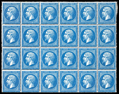 ** N°22a, 20c Bleu Foncé, Exceptionnel Bloc De 24 Exemplaires (11ex*), Fraîcheur Postale. R.R.R. (signé/certificat)  Qua - 1862 Napoléon III