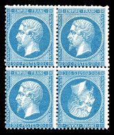 * N°22b, 20c Bleu, Tête-bêche Tenant à Normaux En Bloc De Quatre. SUP. R. (signé Scheller/certificat)  Qualité: *  Cote: - 1862 Napoleone III