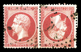 O N°24b, 80c Rose En Paire Tête-bêche, Oblitération Légère. SUPERBE. R.R. (signé Calves/Brun/certificats)  Qualité: O  C - 1862 Napoléon III.