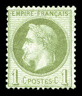 * N°25b, 1c Vert Bronze, Variété 'A LA CIGARETTE', Frais. SUPERBE. R.R. (signé Brun/Calves/certificat)  Qualité: *  Cote - 1863-1870 Napoléon III Lauré