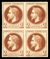 * N°26Af, 2c Rouge-brun Non Dentelé, Impression De Rothschild En Bloc De Quatre, Frais. TTB (certificat)  Qualité: *  Co - 1863-1870 Napoléon III Lauré