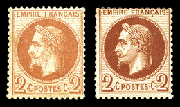 ** N°26/26a, 2c Lauré: 2c Rouge Brun Et Rouge Brun Foncé. TTB (certificat)  Qualité: ** - 1863-1870 Napoleone III Con Gli Allori