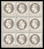 ** N°27B, 4c Gris, Tête-bêche Au Centre D'un Bloc De Neuf Avec Voisins, Fraîcheur Postale, Très Grande Rareté De La Phil - 1863-1870 Napoléon III. Laure