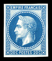 ** N°29Ab, 20c Bleu Non Dentelé, Impression De Rothschild, SUP (certificat)  Qualité: ** - 1863-1870 Napoleone III Con Gli Allori