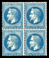** N°29B, 20c Bleu Type II En Bloc De Quatre, Fraîcheur Postale, SUP (certificat)  Qualité: ** - 1863-1870 Napoléon III Lauré