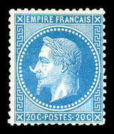 (*) N°29Bb, 20c Bleu, Variété "A LA CORNE", TTB (certificat)  Qualité: (*) - 1863-1870 Napoleon III With Laurels