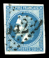 O N°29Be, 20c Bleu NON DENTELE LEBAUDY Obl Losange Gros Chiffres. SUP. R. (certificats)  Qualité: O  Cote: 4600 Euros - 1863-1870 Napoléon III. Laure