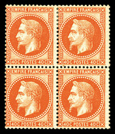 ** N°31b, 30c Orange-vif, Nuance Exceptionnelle, Bloc De Quatre (2ex*), Fraîcheur Postale. SUPERBE. R.R. (signé/certific - 1863-1870 Napoléon III Lauré