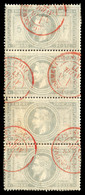 O N°33, 5F De L'Empire, Oblitération Càd ROUGE AFFRANCHISSEMENT PARIS Du 6 Avril 1877 En Bande De 4 Verticale. Pièce Sup - 1863-1870 Napoleon III With Laurels