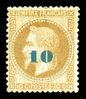 * N°34a, Non émis, 10c Sur 10c Bistre Surcharge Bleu-pâle, TTB (signé Brun/certificat)  Qualité: *  Cote: 3000 Euros - 1863-1870 Napoleon III With Laurels