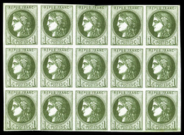 ** N°39Aa, 1c Olive Foncé Report 1, Bloc Report De 15 Exemplaires, Fraîcheur Postale, SUPERBE (certificat)  Qualité: ** - 1870 Bordeaux Printing