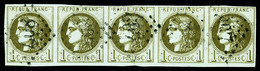 O N°39C, 1c Olive Rep III En Bande De Cinq Oblitérée GC, SUP (certificat)  Qualité: O  Cote: 1100 Euros - 1870 Uitgave Van Bordeaux