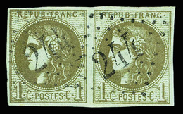 O N°39Cc, 1c Olive-bronze Rep 3 Obl GC '244' En Paire. TB (signé Calves/certificat)  Qualité: O  Cote: 600 Euros - 1870 Bordeaux Printing