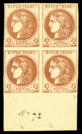 ** N°40A, 2c Chocolat Clair Report 1 En Bloc De Quatre Bord De Feuille (2ex*), Fraîcheur Postale, SUPERBE. R.R (signé Ca - 1870 Uitgave Van Bordeaux